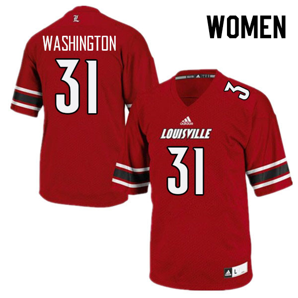 Women #31 Marcus Washington Louisville Cardinals College Football Jerseys Stitched Sale-Red - Click Image to Close